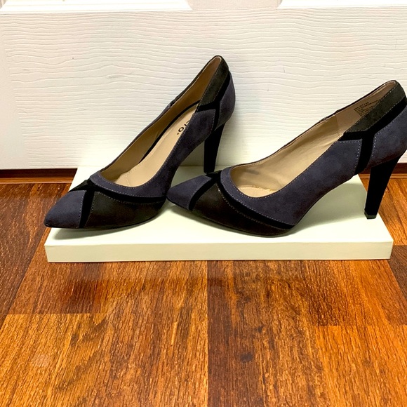 Rialto Multi Grey-Black geometric color block Faux Suede 4” heels sz 9.5 - Picture 3 of 9